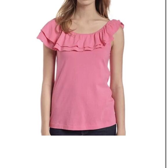 Lilly Pulitzer Off The Shoulder Ruffle Top Pink Blouse Size L Casual - Picture 3 of 9